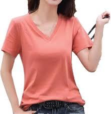 T-shirt en coton pour femme, coupe ajustée, col en V, manches courtes, décontracté, avec bordure en dentelle, couleur unie, tissu froissé, pull-over, haut pour tous les jours - Product Image 3