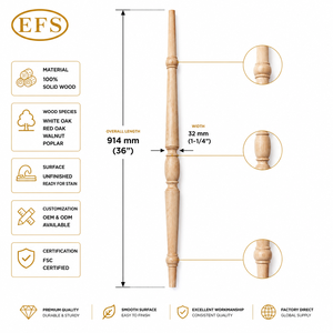 ราวบันไดไม้เนื้อแข็ง EFS ขนาด 36 นิ้ว แบบดั้งเดิม ไม่เคลือบสี สำหรับราวบันได - Product Image 1