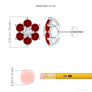 Luxury 14kt White Gold Natural Ruby Diamond Flower Stud <b>Earrings</b> Round Red Gemstone Screw Back <b>Earrings</b> OEM ODM Gift for Her - Product Image 3
