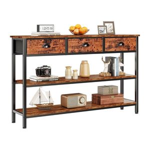 <b>Rustic</b> <b>Console</b> <b>Table</b> with 3 Drawers, Wood Top, Metal Frame & Open Storage Shelves for Entryway, Hallway, Living Room & Foyer - Product Image 1