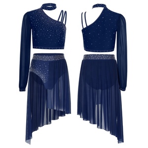 Completo da ballo latino lirico da donna: top corto, slip, pantaloncini e gonna in chiffon - Costume moderno per performance di danza, ballo da sala e <span class=keywords><strong>jazz</strong></span> - Product Image 5