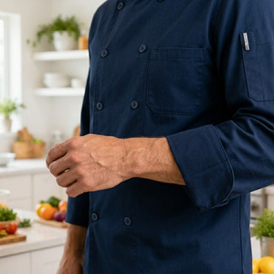 Uniforme de Chef al por Mayor, Corte Regular, Manga Larga, Tejido Transpirable, Cierre de Botones, Chaqueta de Cocina de Poliéster y Algodón para Restaurante - Product Image 3