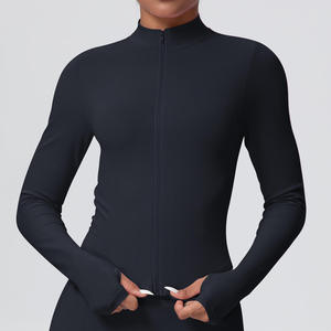 HYPEN SPORTS Veste de yoga légère à fermeture éclair, manches longues, col rond, coupe ajustée, en Spandex/Nylon respirant - Product Image 4