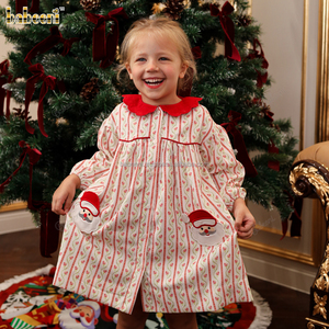 Vestido de Navidad de pana para niñas al por mayor, con bolsillo de Papá Noel, ODM OEM, fruncido, 100% algodón, ecológico, corte A para niños - Product Image 6