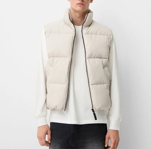 Chaleco Acolchado Beige para Hombre, Cuello Alto, Cierre de Cremallera, Cortavientos, Ropa de Invierno Informal, Relleno de Poliéster, Largo Regular, ODM - Product Image 1