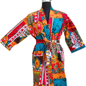 Kimono Nuevo con Estampado Kantha, Mangas Largas, Transpirable, Suave, Diseño Reversible con Cinturón, Ropa de Dormir para Mujer - Product Image 4
