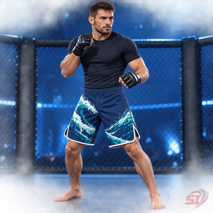 Shorts de combat MMA personnalisés Ocean Surge en polyester/coton, séchage rapide, respirant, extensible, unisexe, pour adultes, fabricant OEM - Product Image 4