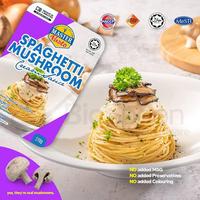 Pâtes spaghetti prêtes à consommer, raffinées, à base de blé dur, de sarrasin et de maïs, avec sauce crème aux champignons, 270g, sous vide, sans gluten, faibles en sodium