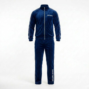Survêtement unisexe EKIN IMPEX de luxe en velours bleu marine - Veste zippée simple et pantalon imperméable, respirant et léger pour l'automne, style décontracté - Product Image 3