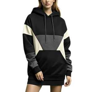 Robe sweat à capuche oversize color block avec poche, coupe classique, manches longues, style décontracté, en polaire, pour l'automne - Product Image 4