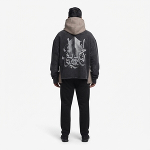 Sweat à capuche oversize personnalisé en molleton bouclette 540 GSM, double couche, capuche à volants, coupe courte, délavage vintage, épaules tombantes, modulaire, pour homme - Product Image 2