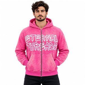 Sudadera con capucha rosa con cremallera para hombre, con estampado gráfico de letras con pedrería, estilo hip hop, informal, para streetwear. - Product Image 5