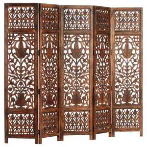 Separador de Ambientes Plegable Rectangular de Madera, Hecho a Mano en India, con Tallado Floral Jaali, Decoración Moderna para Sala de Estar - Product Image 5
