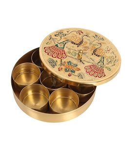 Brass Masala <b>Box</b> Spice Storage Container Decorative Metal Lid 7 Compartment Kitchen Organizer <b>Vintage</b> Design Handcrafted - Product Image 4