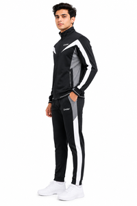 Mens Winter Tracksuit Two-Piece Sportswear Set Black <b>White</b> Grey Color-Block Lightweight Full-Zip Track Jacket Matching <b>Jogger</b> - Product Image 2