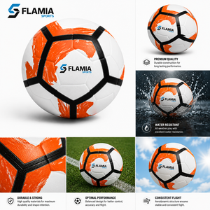 Balón de Fútbol Flamia Sports Talla 5 Blanco, Naranja y Negro con Serigrafía Ecológica, Alta Retención de Aire y Diseño Clásico - Product Image 3