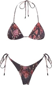 Floral Print Bikini Set Women’s Two-Piece Swimsuit Padded Push-Up Top Adjustable Tie Side Bottom Summer - Product Image 2