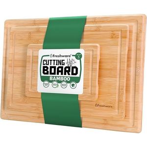 Set di Taglieri in Bambù Freshware, 3 Pezzi, Blocchi di Legno per Cucina con Scanalature per il Succo, Set per Servire - Product Image 1
