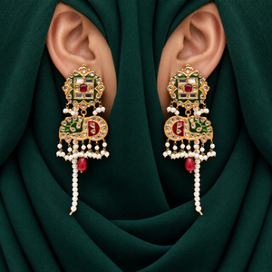 Gold Plated Red Green Meenakari Kundan Style Earrings with Faux Pearls <b>Pakistani</b> Wedding <b>Jewelry</b> Factory Wholesale - Product Image 3
