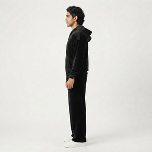 Conjunto de chándal de terciopelo con capucha para hombre, cremallera completa, pantalones de chándal de ajuste holgado, conjunto de jogger, ropa casual de invierno, 100% algodón polar, conjunto oversize - Product Image 3