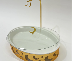 Ensemble de deux plats à gratin personnalisés de forme originale, style Moyen-Orient moderne, avec couvercle en verre, support pour couvercle et chauffe-plat à bougie chauffe-plat - Product Image 5