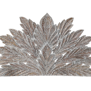 Cabecero de Cama King Size de Madera Tallada a Mano con Diseño de Hoja de Palma, Estilo Boho, en Gris Lavado, Decoración de Cama de Madera Ingenierizada - Product Image 5