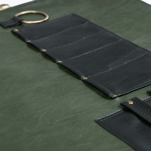 Tablier de barbier avec bretelles croisées réglables en cuir, plusieurs poches organisatrices pour brosses et ciseaux - Product Image 3