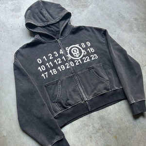 Sweat à capuche noir uni brodé délavé à l'acide, 100% coton French Terry, molleton épais 340 GSM pour l'hiver, numérique - Product Image 2