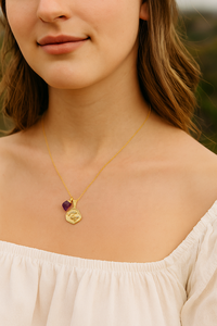 ราศีกุมภ์ราศีกุมภ์ราศีกุมภ์พลอยโกเมนทำด้วยมือชุบทองจี้เหรียญสร้อยคอโซ่แฟชั่นเครื่องประดับดิบ - Product Image 2