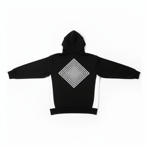 Sudadera con Capucha Negra Oversize con Estampado Geométrico Cuadrado Personalizado, Transpirable, de Gran Peso, Tallas Grandes, Diseño OEM para Invierno - Product Image 5