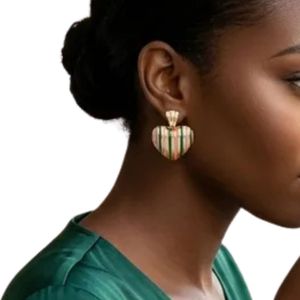14K Gold Pink Green Striped <b>Heart</b> <b>Earrings</b> Women Fashion Jewelry Elegant <b>Heart</b> Stud <b>Earrings</b> Gift Accessory Party Wear - Product Image 2