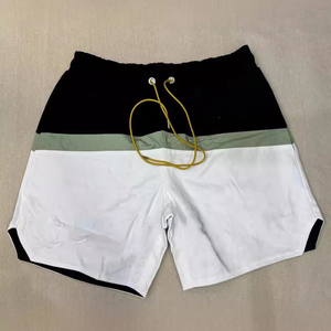 Custom Solid Black and <b>White</b> Colorblocking Front Logo Drawstring <b>Jogger</b> Basketball <b>Shorts</b> Loose Casual Beach for Men - Product Image 1