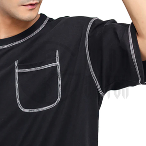 เสื้อยืดผู้ชายทรงปกติ ผ้าฝ้าย 100% มีกระเป๋าแต่งขอบตัดสี โทนสีพื้น สไตล์ลำลอง คอกลม แขนสั้น ผ้าถัก ย้อมสีพื้น สไตล์ไฮสตรีท - Product Image 3
