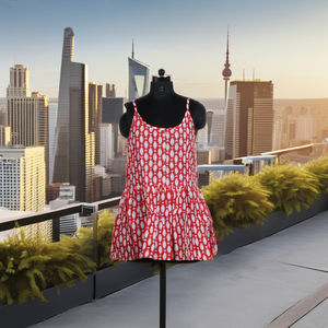 Débardeur Femme Rouge Col V Imprimé Floral Doux 100% Coton Respirant Écologique Haute Qualité Vente en Gros pour l'Été - Product Image 2