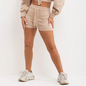 Conjunto de 2 Piezas para Mujer, Color Beige, Top Corto con Capucha y Lazo, Manga Larga, Casual, Primavera-Verano, Tejido de Punto, Spandex, Poliéster, Color Sólido - Product Image 2