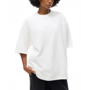 Casual Short Sleeve Loose Oversized <b>Blank</b> T-Shirt Women with Front Logo Position 100% Organic Fabric <b>Weight</b> 260g - Product Image 2