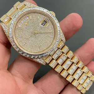 畅销奢华男士手表实验室种植钻石石英魅力冰镇手表通过测试仪