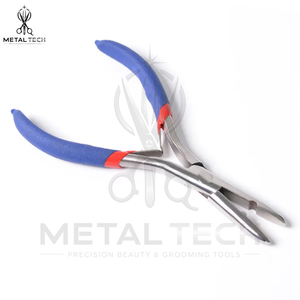 Juego de Pinzas para Remover Extensiones de Cabello con Mango Recubierto de Goma Azul, Punta Recta y Curva, Kit de Aplicación para Abridor de Anillos Micro - Product Image 3