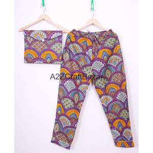 ชุดนอนผ้าฝ้ายแท้ 100% สำหรับผู้หญิง แขนสามส่วน ลายพิมพ์บล็อกดอกไม้ หรูหรา สำหรับเจ้าสาวและเพื่อนเจ้าสาว เอวยางยืด - Product Image 3