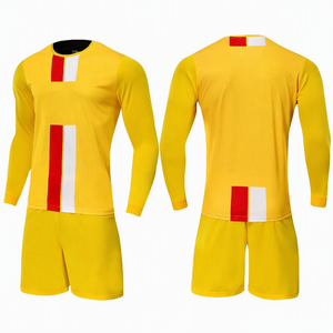 Conjunto de Camiseta y Pantalones Cortos de Fútbol para Hombre, Amarillo, Rojo y Blanco, Manga Larga, Cuello Redondo, Estampado Sublimado, Absorbe la Humedad, Ajuste Atlético, para Todas las Temporadas - Product Image 1