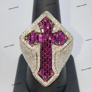 Anillo de Plata 925 con Piedras Baguette Púrpuras, Diamantes de Moissanita Blancos, Anillo de Declaración Audaz, Estilo Hip Hop para Hombre y Mujer, Plata de Ley - Product Image 3