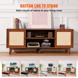 Mobile TV in Rattan Stile Boho per TV da 75 Pollici con Anta in Rattan e Presa Integrata - Product Image 3