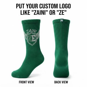 Premium Quality Compression Socks Cotton Poly Blend Rib Knit 210 GSM Thick Anti-Bacterial Green Custom 3D Rhinestone Applique - Product Image 1