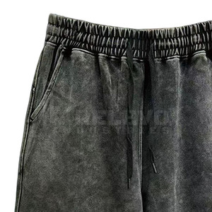 Shorts en coton délavé pour homme, taille mi-haute, cordon élastique, style décontracté avec poches, respirant, coupe classique, pour l'été - Product Image 2