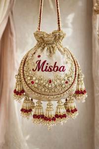 Best Supplier Mint <b>Green</b> Silk Potli Bag Golden Zardosi Floral Embroidery Women Wedding Bridal Drawstring <b>Purse</b> Ethnic Handbag - Product Image 2