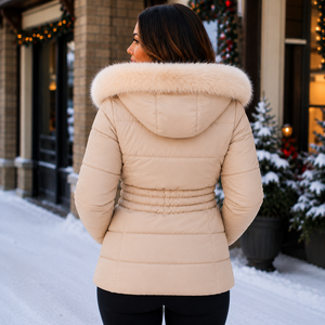 Petite Women's Winter Fox Fur Collar Double Faced <b>Wool</b> Coat Luxury Oversized <b>Wool</b> Blend Overcoat - Product Image 2
