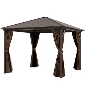 Gazebo con Tetto Rigido 3x3m Marrone Scuro, Struttura in Alluminio per Patio e Giardino con Tende a Gancio, Padiglione Permanente per Cortile - Product Image 1