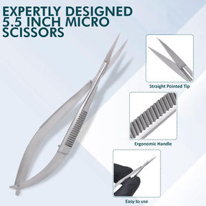 Ciseaux micro-lames droits faits à la main en acier inoxydable de qualité supérieure pour la coupe des sourcils, des cils, des appliques et la couture - Product Image 3