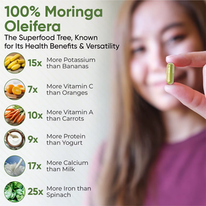 Capsules de poudre de feuilles de Moringa Oleifera 100% naturelles pour soutenir le système immunitaire, sans gluten et végétaliennes, pour hommes et femmes - Product Image 3