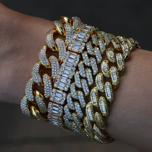 Bracelet chaîne en moissanite plaqué or 22 carats S925 de luxe, serti de moissanites taille baguette, design géométrique, bijoux pour homme - Product Image 2